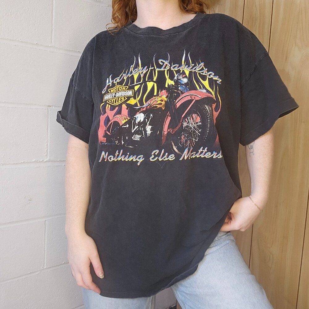 Vintage Harley Davidson Flames Motoboho Yallternative Grunge Oversized Tshirt